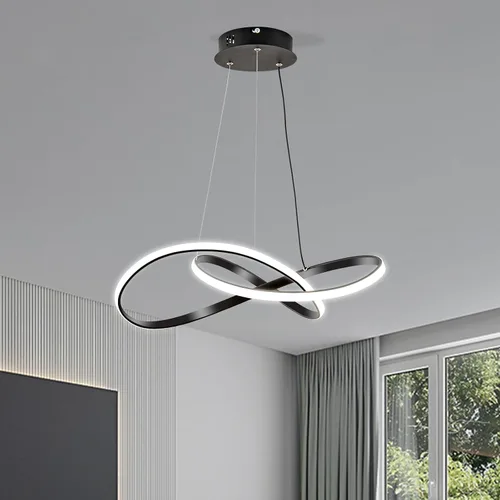 Vista 6 de Lámpara colgante LED moderna, lámpara de techo negra contemporánea con luces de anillo irregular para comedor, sala de estar, recámara, isla