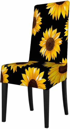 Vista 10 de 1 paquete de 1 funda para silla de comedor, pintura de arte abstracto, color amarillo y gris, patrón de pinceladas contemporáneas, de poliéster