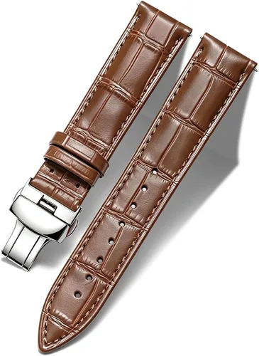 Vista 29 de BINLUN Leather Watch Strap, Quick Release Genuine Leather Replacement Watch Band with Butterfly Deployment Buckle for Men and Women, 12mm-24mm Blanco