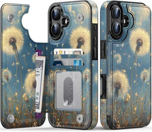 Vista 16 de FUNMIKO Funda tipo cartera para iPhone 15 con tarjetero + clip para efectivo, bloqueo RFID, protección contra caídas de grado militar y obras
