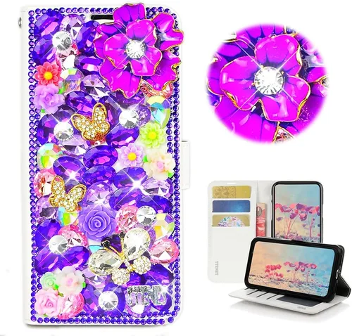 Vista 7 de Funda para iPod Touch - Elegante - 3D hecha a mano Bling Crystal Cherry Pineapple Floral Labios Diseño Cartera Magnética Ranuras para tarjetas