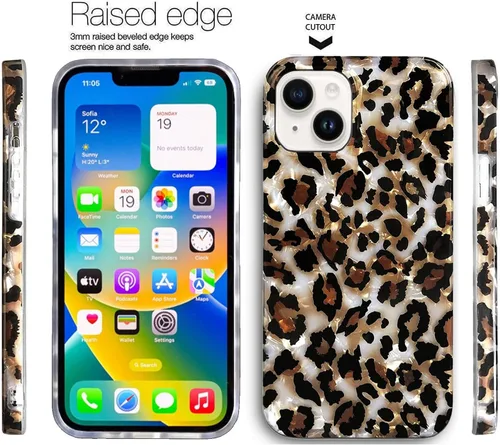 Vista 3 de J.west - Funda compatible con iPhone 14, elegante y brillante, translúcida y transparente, con estampado vintage de leopardo, de silicona suave