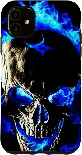 Vista 5 de iPhone 15 cabeza de calavera con fuego azul esqueleto gótico amantes decoración caso
