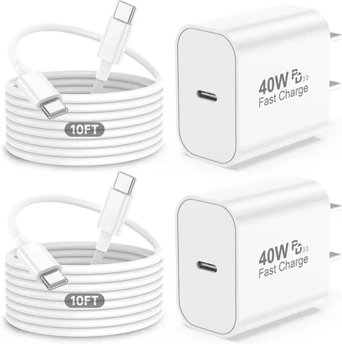 Vista 10 de Cargador para iPhone 17 Pro Max de carga rápida, 40 W Dual USB C Bloque de carga rápida con cable de carga tipo C de 6 pies para iPhone 17/17 Pro/17