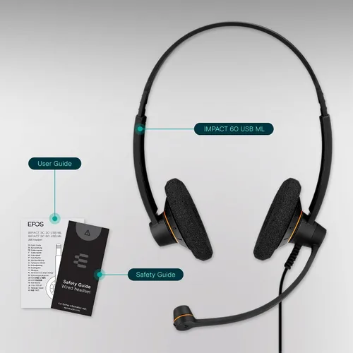 Vista 7 de EPOS Sennheiser Consumer Audio SC 60 USB ML (504547) - Auriculares empresariales de doble cara Para Skype Empresarial con sonido HD, micrófono