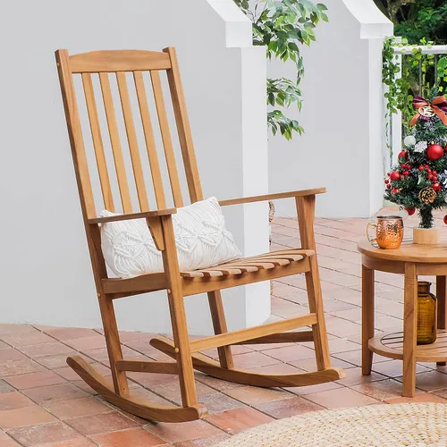 Vista 2 de Cambridge Casual Brookside - Juego de 2 mecedoras de teca para exteriores, teca natural
