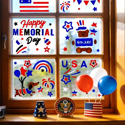 Vista 5 de 6 calcomanías patrióticas de gel para ventana del 4 de julio, decoración de 4 de julio 2