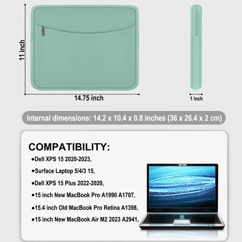 Vista 4 de Funda para laptop de 14 pulgadas, maletín protector a prueba de golpes con bolsillo para accesorios, bolsa portátil para computadora para MacBook