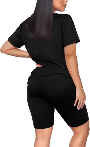 Vista 5 de WIHOLL - Conjunto de dos piezas para mujer, atuendo de manga corta con cuello en V y pantalones cortos