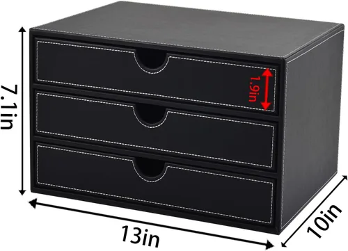 Vista 3 de Organizador de escritorio de piel sintética con 3 cajones, suministros de oficina ejecutivos, archivador A4, soporte para joyas, facturas, papel