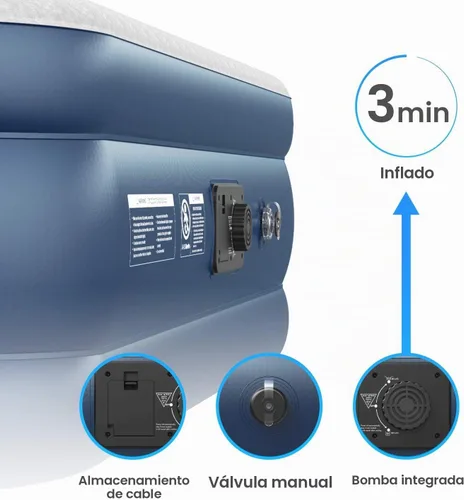 Vista 8 de Active Era Colchón de aire Queen prémium de 20 pulgadas con bomba integrada, almohada elevada, resistente a pinchazos, parte superior suave