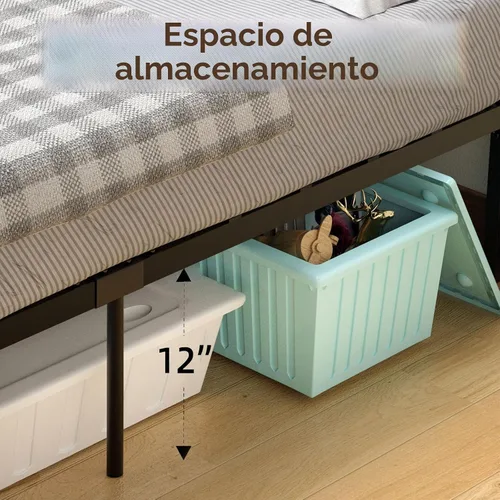 Vista 5 de Base de cama rústica tamaño Queen con cabecero, plataforma de metal, marco de cama de granja, listones de metal, marco de cama resistente