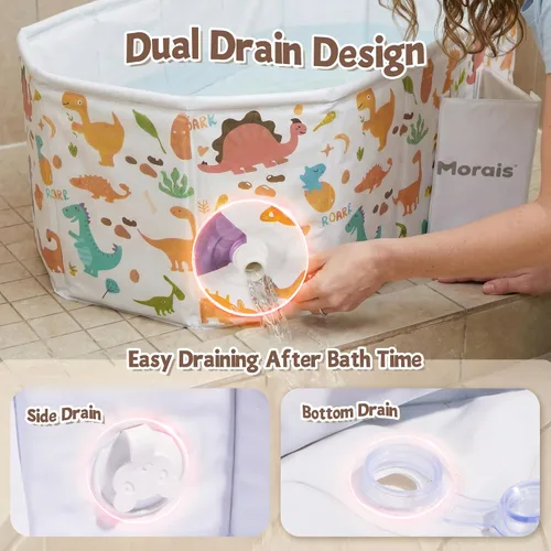 Vista 4 de MORAIS Bañera plegable para bebé, bañera para niños pequeños para ducha Blanco