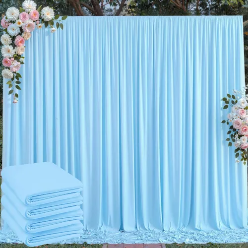 Vista 103 de Cortina de telón de fondo azul bebé de 10 x 8 pies sin arrugas para fiestas, cortinas de fondo de fotos de poliéster azul claro para cumpleaños