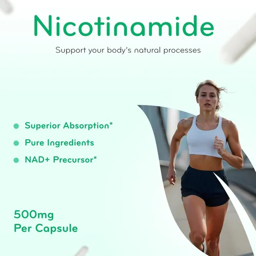 Vista 4 de Vitamina B3 Nicotinamida 500 mg – Forma de alta absorción de vitamina B3 Niacina sin enjuague para oír la piel, cerebro y apoyo energético