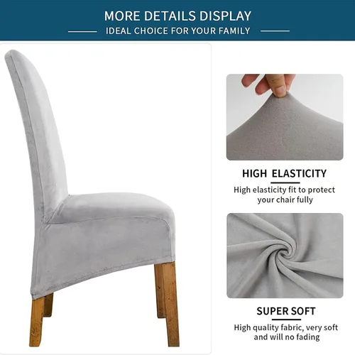 Vista 20 de Velvet Large Chair Covers, Soft Stretch Removable Seat Covers High Back Chairs Protector Slipcovers for Dining Room Decor (Black,Set of 2)