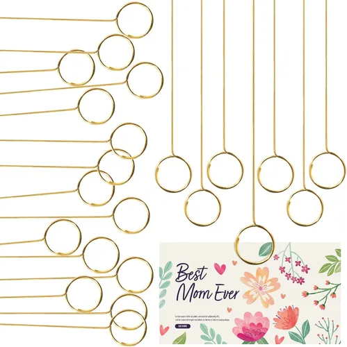 Vista 8 de 40 púas para tarjetas florales, soportes para fotos de corazón, palillo de púas para fotos, soporte para tarjetas de lugar floral dorado, clips