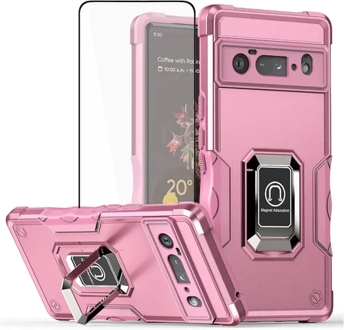 Vista 8 de Asuwish Funda de teléfono para Google Pixel 6 Pro con protector de pantalla de vidrio templado y soporte de anillo rígido híbrido resistente