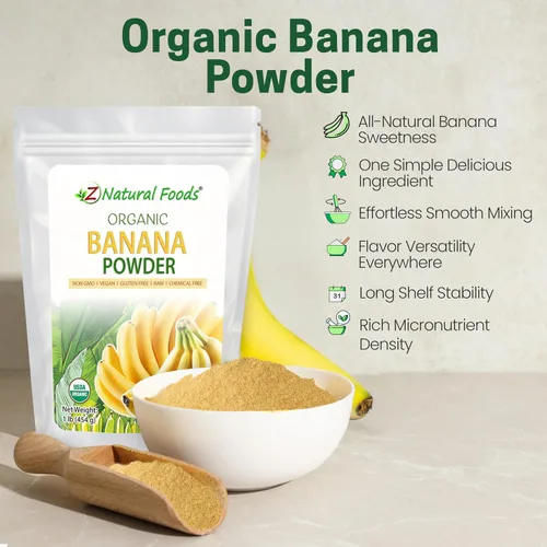 Vista 3 de Z Natural Foods Polvo de plátano orgánico, suplemento de fibra para una piel brillante e inmunidad mejorada, ideal en jugos, batidos y recetas, sin