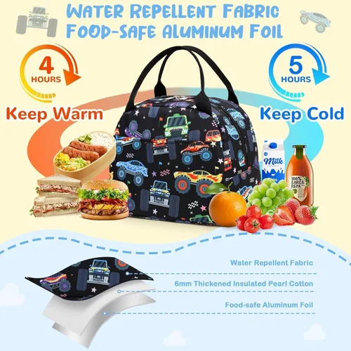 Vista 4 de CAMTOP Bolsa de almuerzo para niños, bonita lonchera aislada para niños y niñas, loncheras a prueba de fugas para la escuela