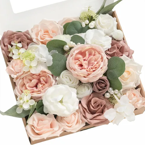 Vista 19 de Ling's moment Caja de flores artificiales de color rosa, sorbete tropical Grn-sorbete Tropical