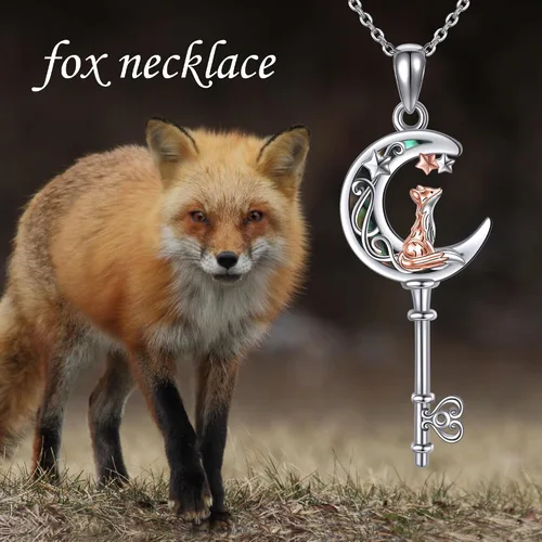 Vista 6 de Collar de plata de ley con colgante de zorroserpienteunicorniobúho en la lunaconejocaballo, joyería de regalo para mujeres, mamá, hermana