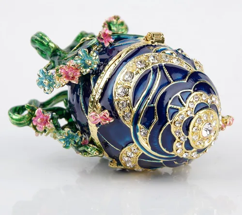 Vista 4 de SEVENBEES Caja de joyería pintada a mano con diseño de huevos Faberge con bisagras con esmalte rico y diamantes de imitación brillantes, regalo