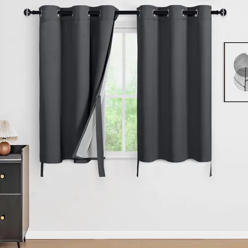 Vista 149 de DWCN - Cortinas 100% opacas para dormitorio con forro negro, cortinas de ventana de doble capa con aislamiento térmico que oscurecen toda la Azul