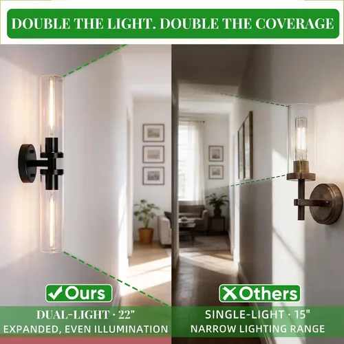 Vista 3 de Juego de 2 apliques de pared, lámparas de baño cableadas, iluminación de pared moderna para tocador de baño con pantalla de vidrio transparente