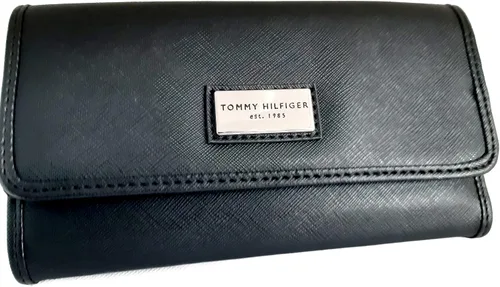 Vista 4 de Tommy Hilfiger Cartera con cremallera para mujer con múltiples compartimentos de almacenamiento, Negro -, Americana