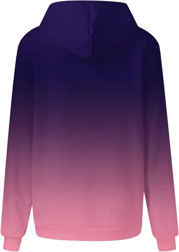 Vista 4 de Sudaderas con capucha de color degradado para mujer, de manga larga, con cordón, casual, ajuste holgado