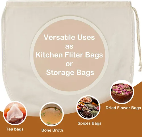 Vista 7 de 3 bolsas de leche de nuez de 12 x 12 pulgadas, 100% algodón sin blanquear, colador de alimentos reutilizable para colar leche de almendra/avena