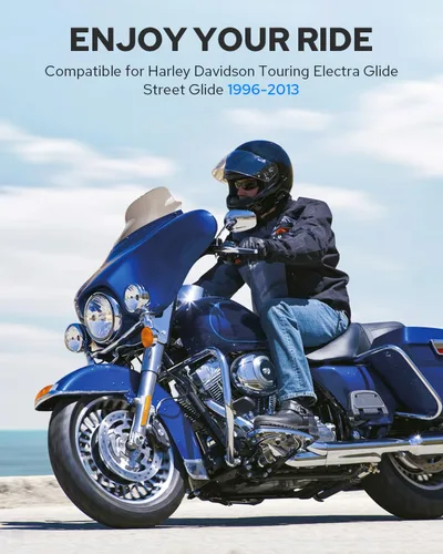 Vista 23 de Benlari - Parabrisas negro de 8" para motocicleta, compatible con Harley Davidson Touring Street Glide Electra Glide Tri Glide FLHT FLHX FLHTK FLHTC
