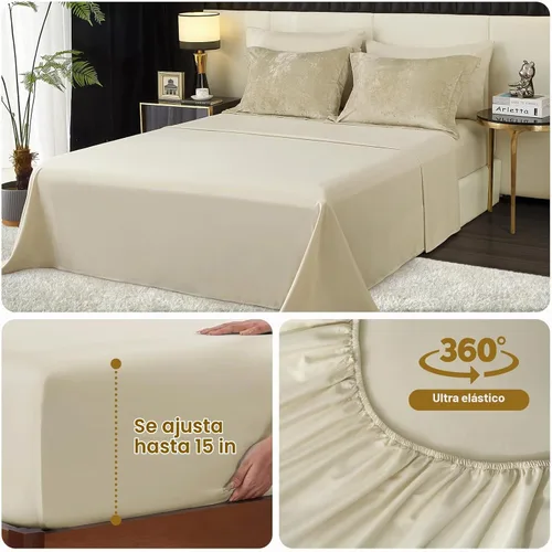 Vista 6 de Ivellow Queen Comforter Set 7 Pieces Bed in a Bag, Beige Velvet Comforter beige (7pcs-Beige)