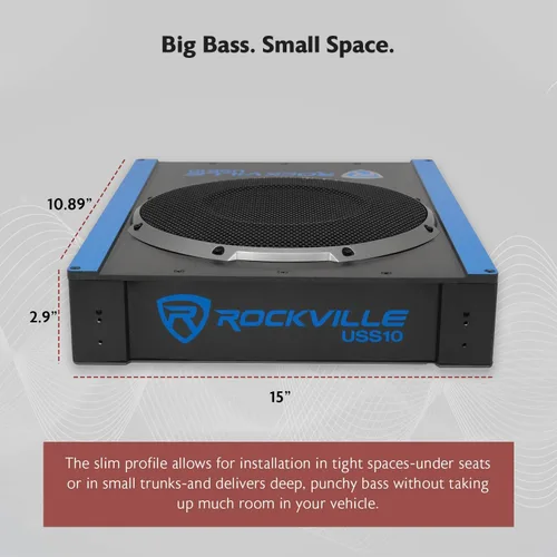 Vista 6 de Rockville USS10 - Subwoofer delgado de 10 pulgadas, 800 W, bajo el asiento, para coche/camión, con amplificador incorporado, entradas de alto nivel