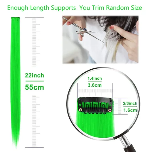 Vista 3 de 12 extensiones de cabello de colores, extensiones de cabello sintético con clip para fiesta multicolor de SOYZMYX de 22 pulgadas, accesorios
