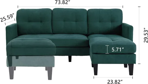 Vista 2 de Sofá modular convertible, sofá en forma de L, moderno juego de sofá de 3 asientos con diván reversible para sala de estar pequeña, apartamento