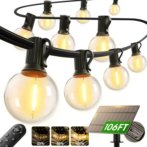Vista 11 de addlon Cadena de luces solares para exteriores de 25 pies con alimentación solar, resistente al agua con control remoto, cadena de luces solares