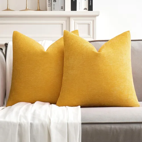 Vista 17 de MIULEE - Pack de 2 fundas de almohada decorativas beige de 16x16 pulgadas, cojines suaves de chenilla para sofá, fundas de cojín de estilo casa