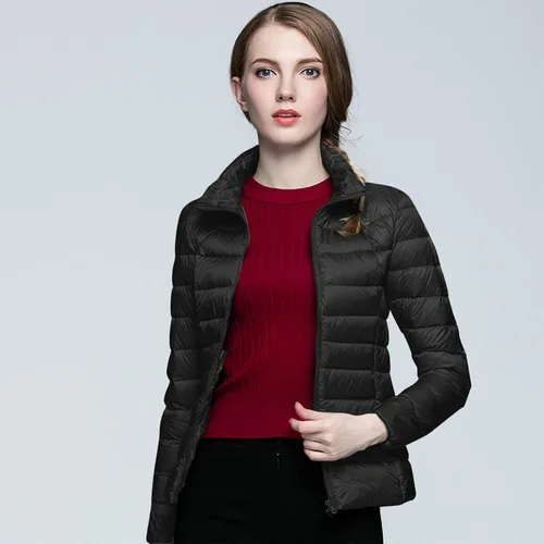Vista 2 de Chaqueta acolchada plegable para mujer, chaquetas cortas ligeras de plumón, a la moda, de ajuste delgado, con burbujas, chaquetas acolchadas