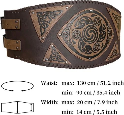 Vista 6 de HiiFeuer Viking - Armadura de cintura de piel sintética en relieve, cinturón ancho nórdico vintage, cinturón medieval de caballero mercenario