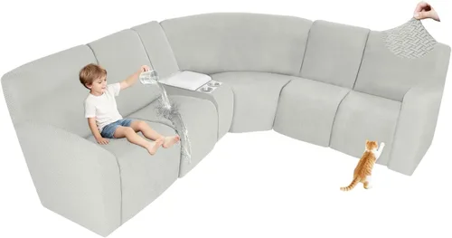 Vista 80 de ALIECOM Fundas 100% impermeables para sofá seccional reclinable, forma de L, elásticas, para esquina, funda para sofá seccional reclinable, lavable