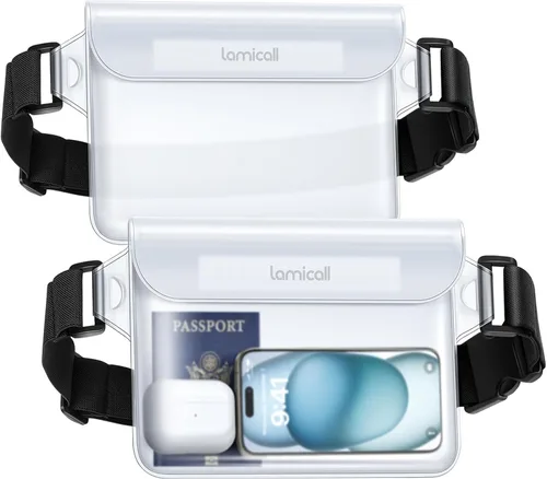 Vista 8 de Lamicall Riñonera Impermeable - [Paquete de 2] [Correa de Cintura Elástica 2025] Bolsas Secas IPX8 a Prueba de Agua para Natación, Playa, Kayak