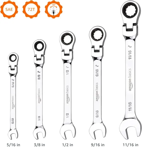 Vista 4 de Amazon Basics Juego de llaves de trinquete, cabezal flexible SAE flexible, 5 piezas