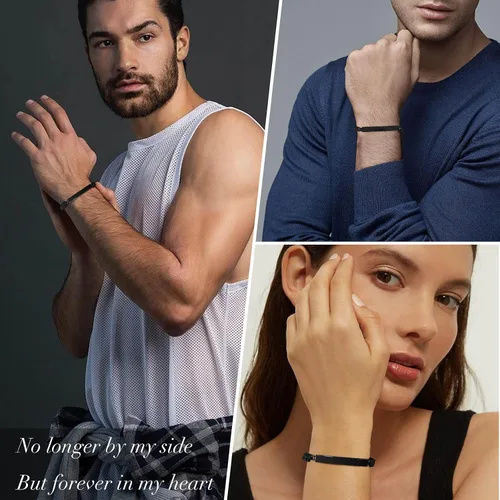 Vista 32 de Pulsera de urna personalizada para cenizas, recuerdos de joyería de cremación para mujeres y hombres, pulsera ajustable de cuerda tejida hecha a
