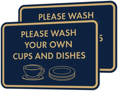 Vista 67 de Letrero clásico enmarcado con texto en inglés «Please Wash Your Own Cups and Dishes» (negro)