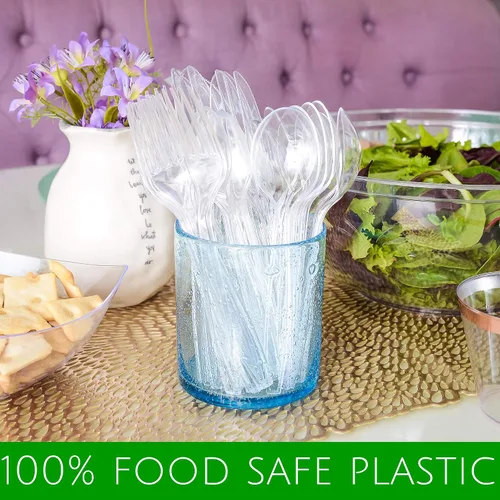 Vista 6 de Plasticpro Cubiertos desechables de plástico transparente, utensilios desechables pesados, 100 unidades (tenedores)