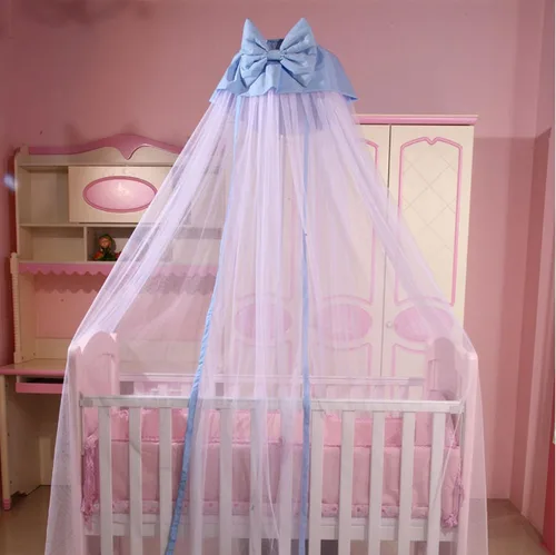 Vista 6 de Cortinas de red transpirable para cuna, toldo para niños, mosquitera, decoración de dormitorio (azul, mosquitera)
