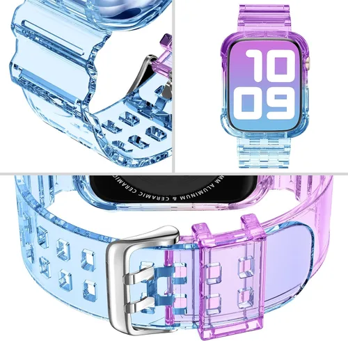 Vista 356 de DABAOZA - Correa transparente compatible con Apple Watch con estuche protector, correa deportiva de TPU con brillo para mujeres y hombres