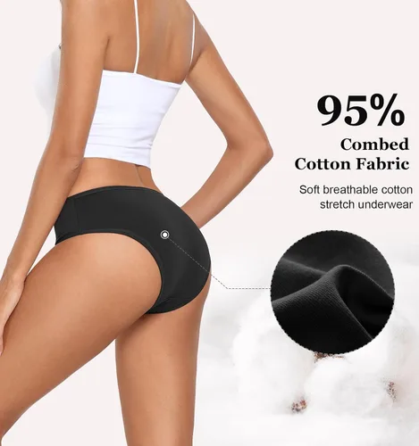 Vista 3 de coskefy Ropa interior de algodón para mujer, bragas hipster de tiro bajo, suaves, transpirables, paquete de 6